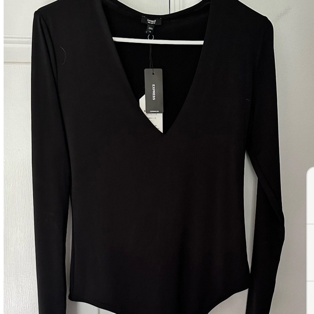 Express Black V-Neck Long Sleeve Top